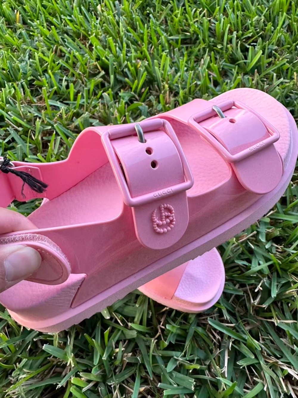Gucci Kids Pink Double-Buckle Slide Sandals EU:35
